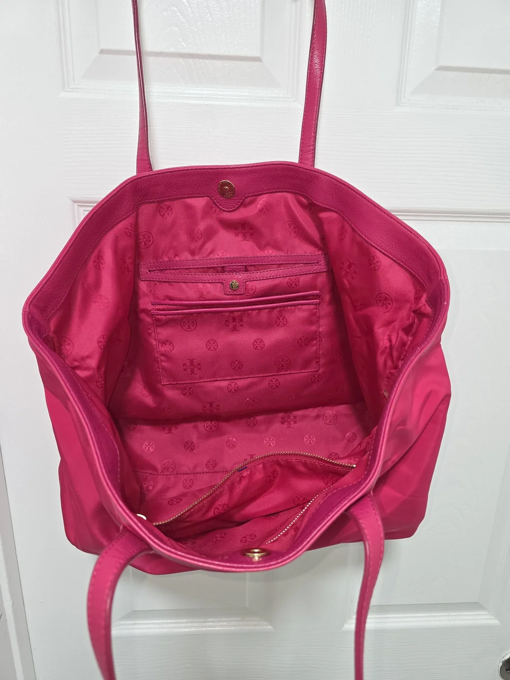 Tory Burch Hot Pink Nylon Tote with Logo Medallion